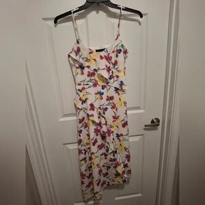 Banana Republic Size XS Vibrant Floral Ruffled Tiered Summer A-Line Midi Dress